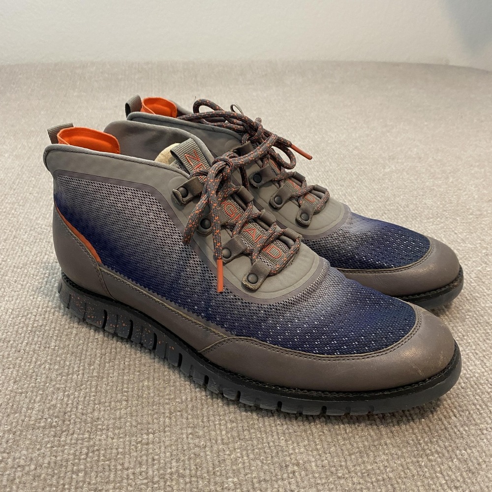Cole Haan Zerogrand Boots Mens Size 10.5 Gray Leather Mesh Chukka Ankle Casual
